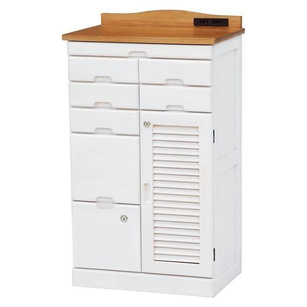 桐製 FAX台/電話台 〔ナチュラル/ホワイト 幅48×奥行32×高さ83cm