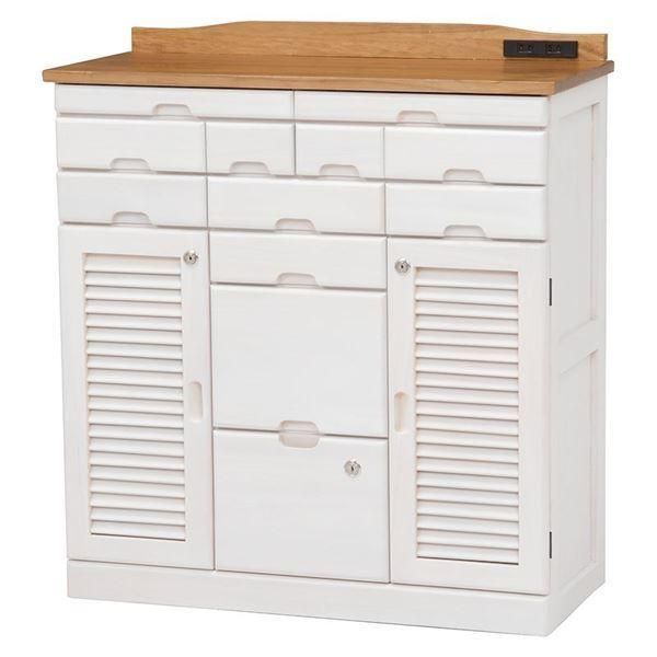 桐製 FAX台/電話台 〔ナチュラル/ホワイト 幅76×奥行32×高さ83cm〕 木製 引き出し付き 〔リビング ダイニング 廊下 玄関〕