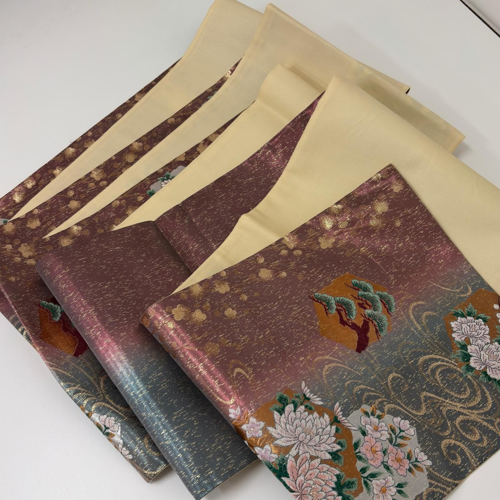 袋帯 正絹 織柄 亀甲 花 松 箔 六通 MA-4232 - メルカリ