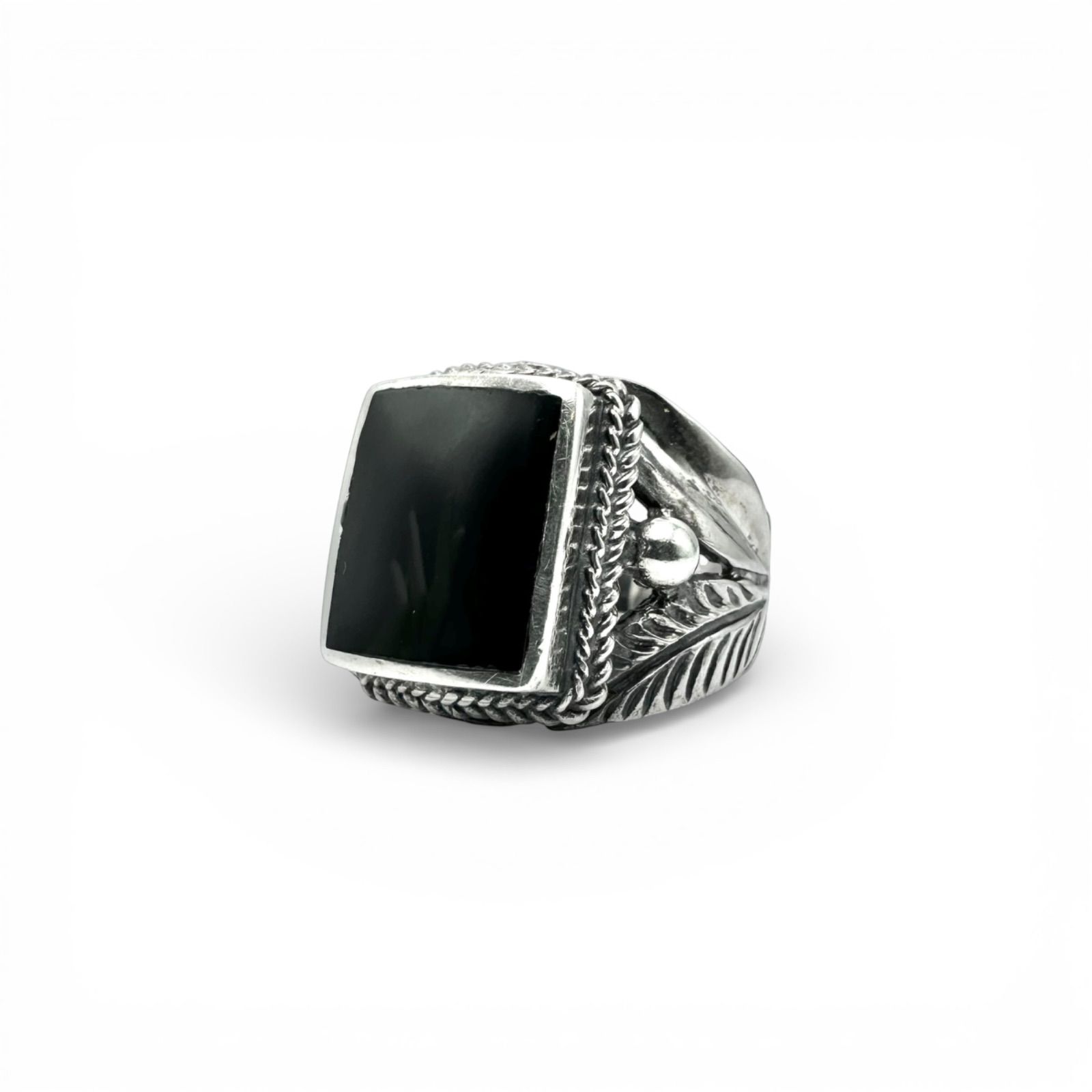 スクエアオニキスブラック SILVER 925 刻印 90s Vintage Design Ring 