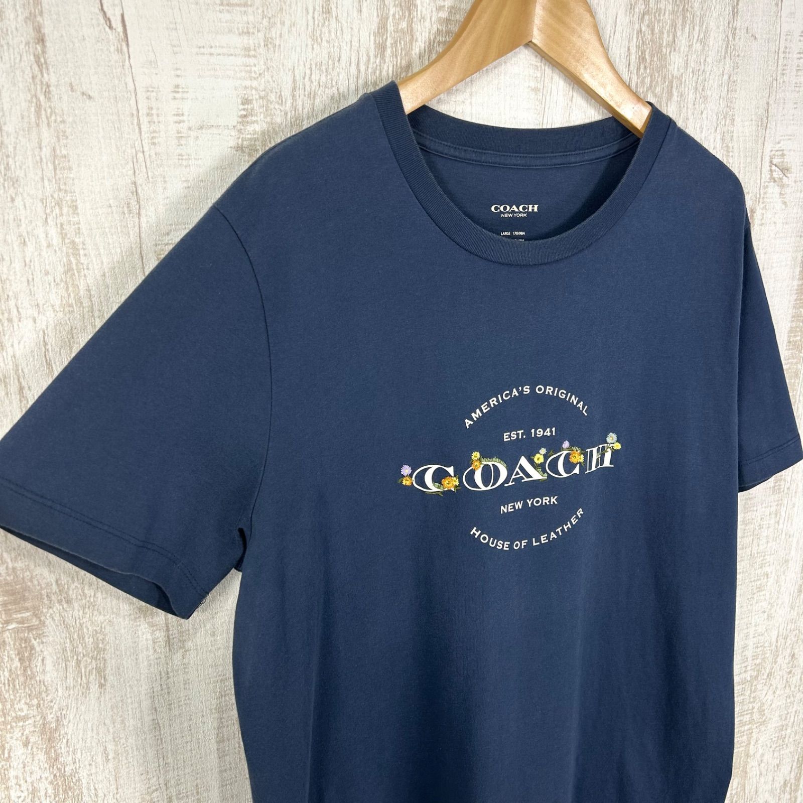 COACH コーチ 花柄刺繡 ロゴプリント Tシャツ ブルー ビッグサイズ