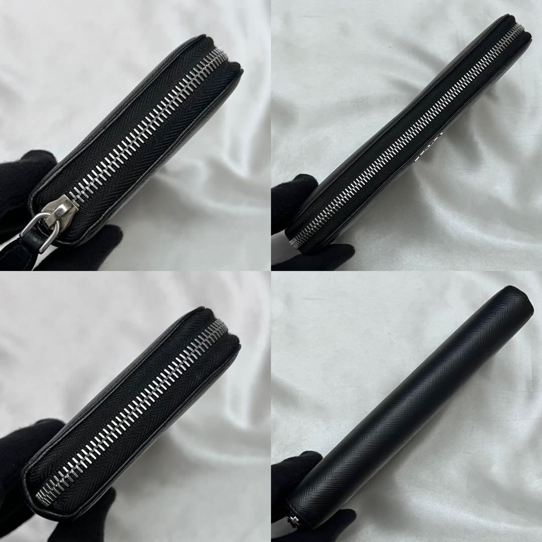 ◇極美品◇プラダ サフィアーノレザー長財布 ロゴ金具 ブラック×ピンク