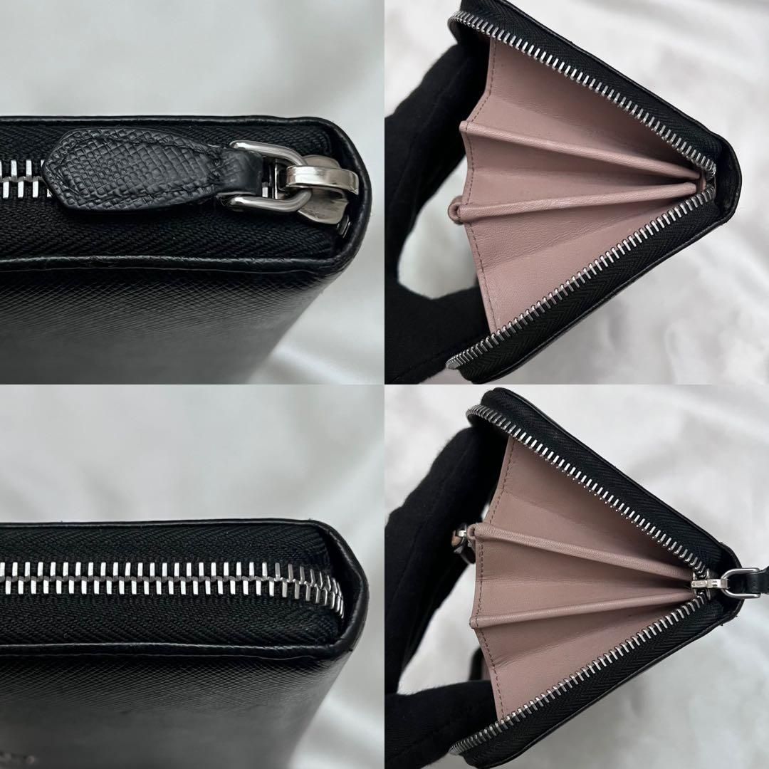 ◇極美品◇プラダ サフィアーノレザー長財布 ロゴ金具 ブラック×ピンク