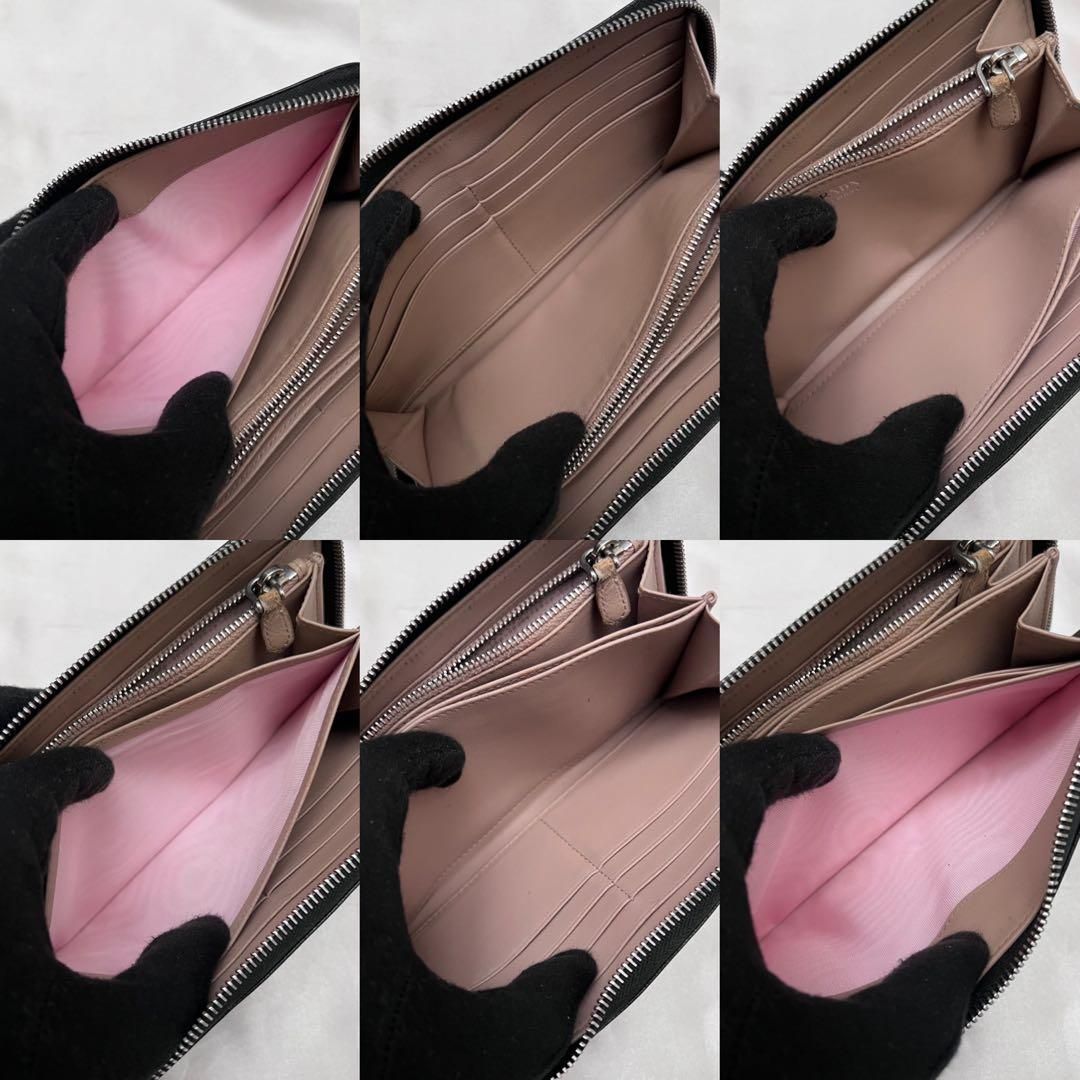 ◇極美品◇プラダ サフィアーノレザー長財布 ロゴ金具 ブラック×ピンク