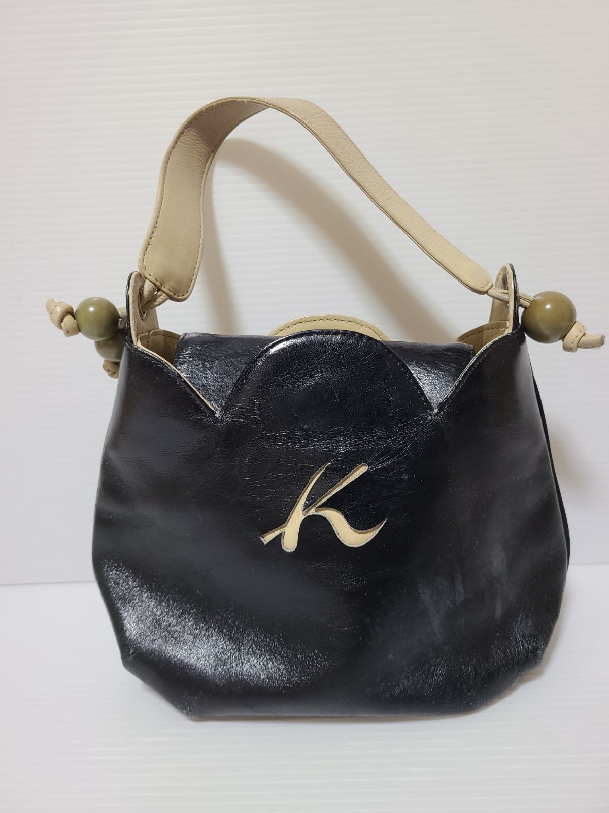 キタムラ レザー ハンドバッグ 濃紺ネイビー - メルカリ