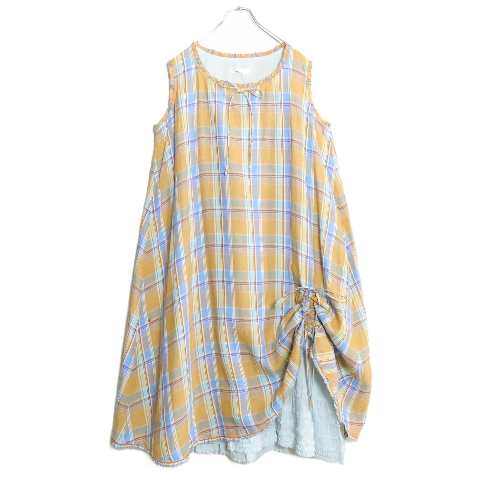 極美品】ピンクハウス☆たくし上げ&裾段々フリル♪オリチェptのリネン