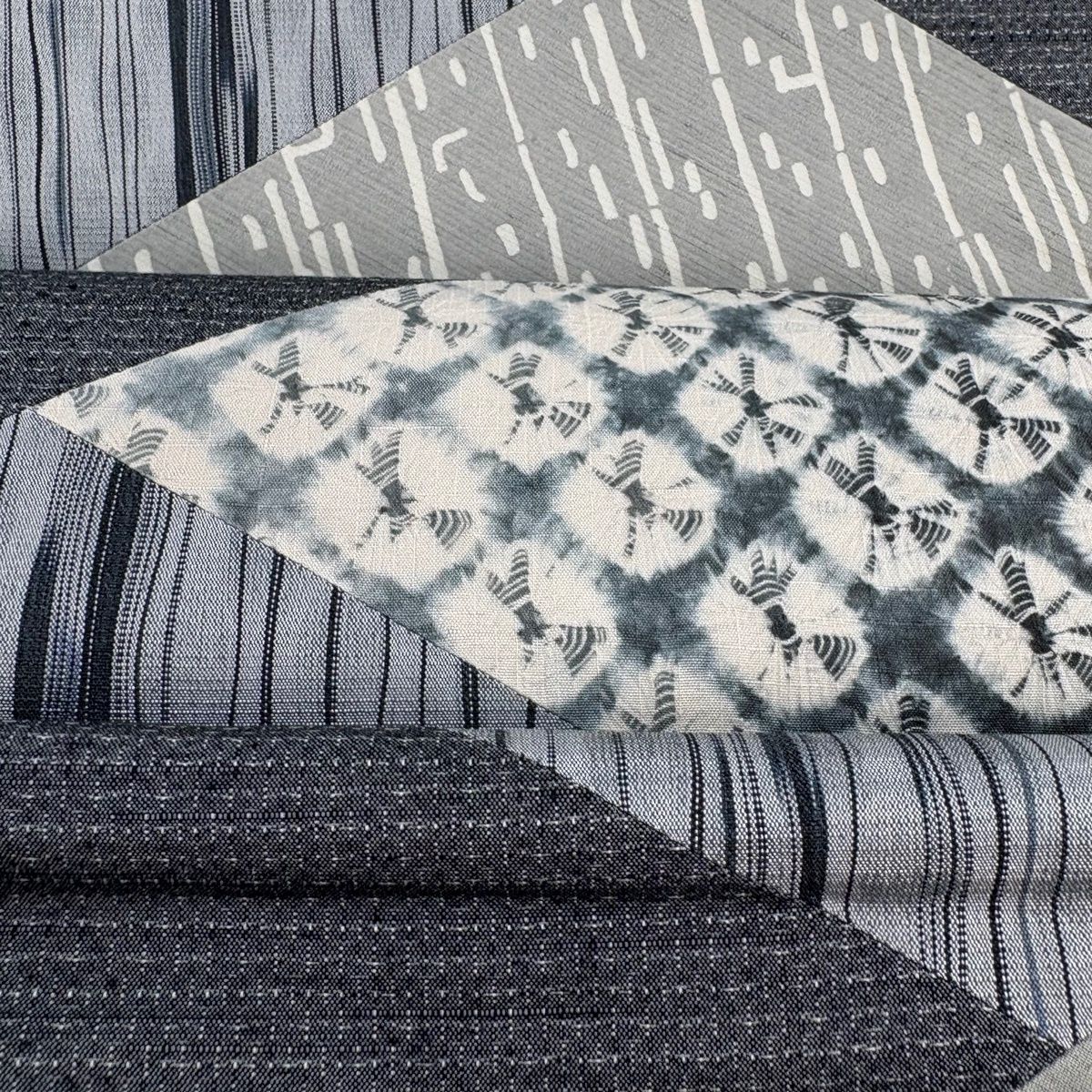 美品】 袋帯 秀品 よろけ縞 幾何学模様 切嵌 絞り 灰色 全通 正絹