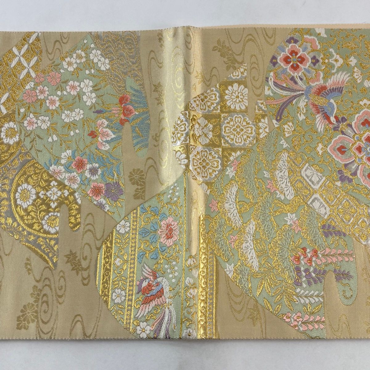 袋帯 秀品 華文 花鳥 金糸 箔 ベージュ 六通 正絹 【中古】 - メルカリ