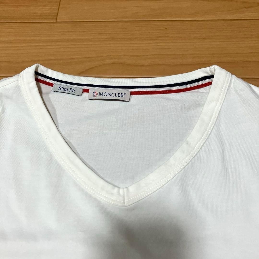 MONCLER トリコロールリブ Vネック Tシャツ スリムフィットL 4S263 