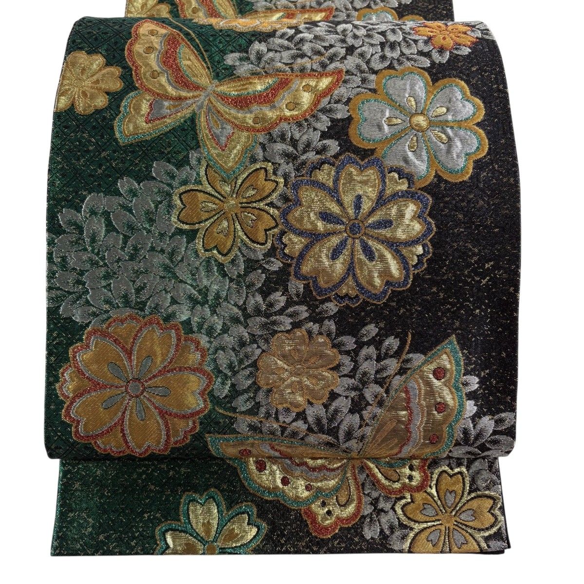 袋帯 秀品 蝶 桜 箔 緑 六通 正絹 【中古】 - メルカリ
