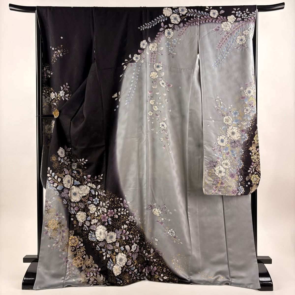 振袖 身丈173cm 裄丈66cm M 袷 辻が花 金通し 金彩 黒 正絹 名品 