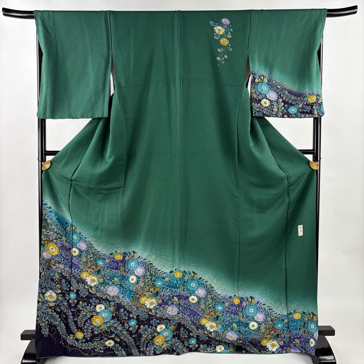 訪問着 身丈169.5cm 裄丈69cm L 袷 落款 辻が花 金彩 ぼかし 緑 正絹