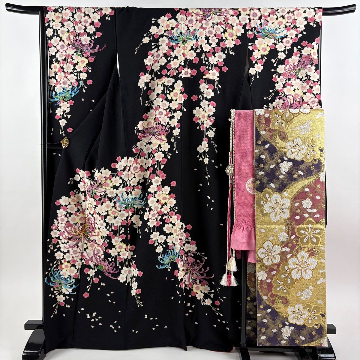振袖 身丈169.5cm 裄丈67.5cm L 袷 袋帯フルセット 桜 乱菊 金糸 金彩