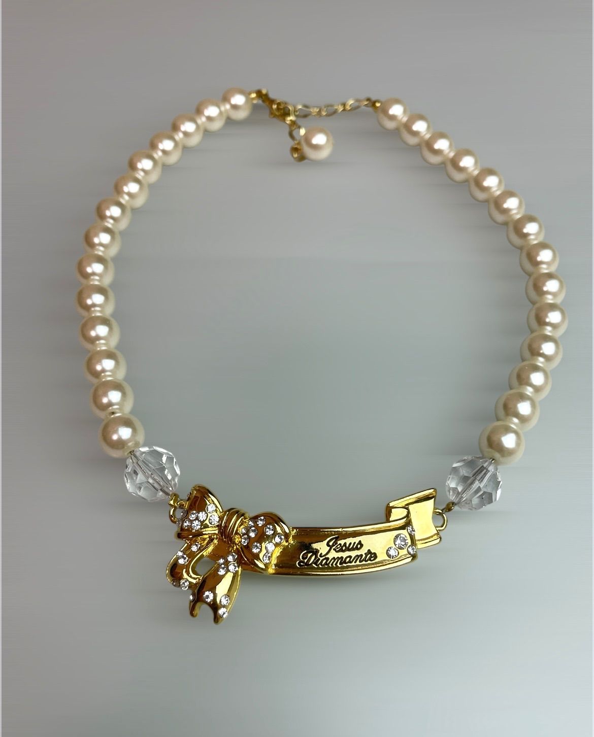 美品【希少】JESUS DIAMANTE | 12mm大粒パール リボンロゴネックレス 