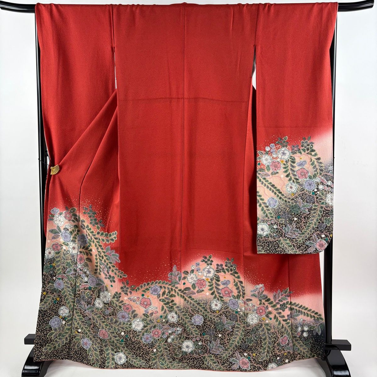 振袖 身丈168cm 裄丈67cm M 袷 落款 桜 染め分け ぼかし 赤 正絹 秀品