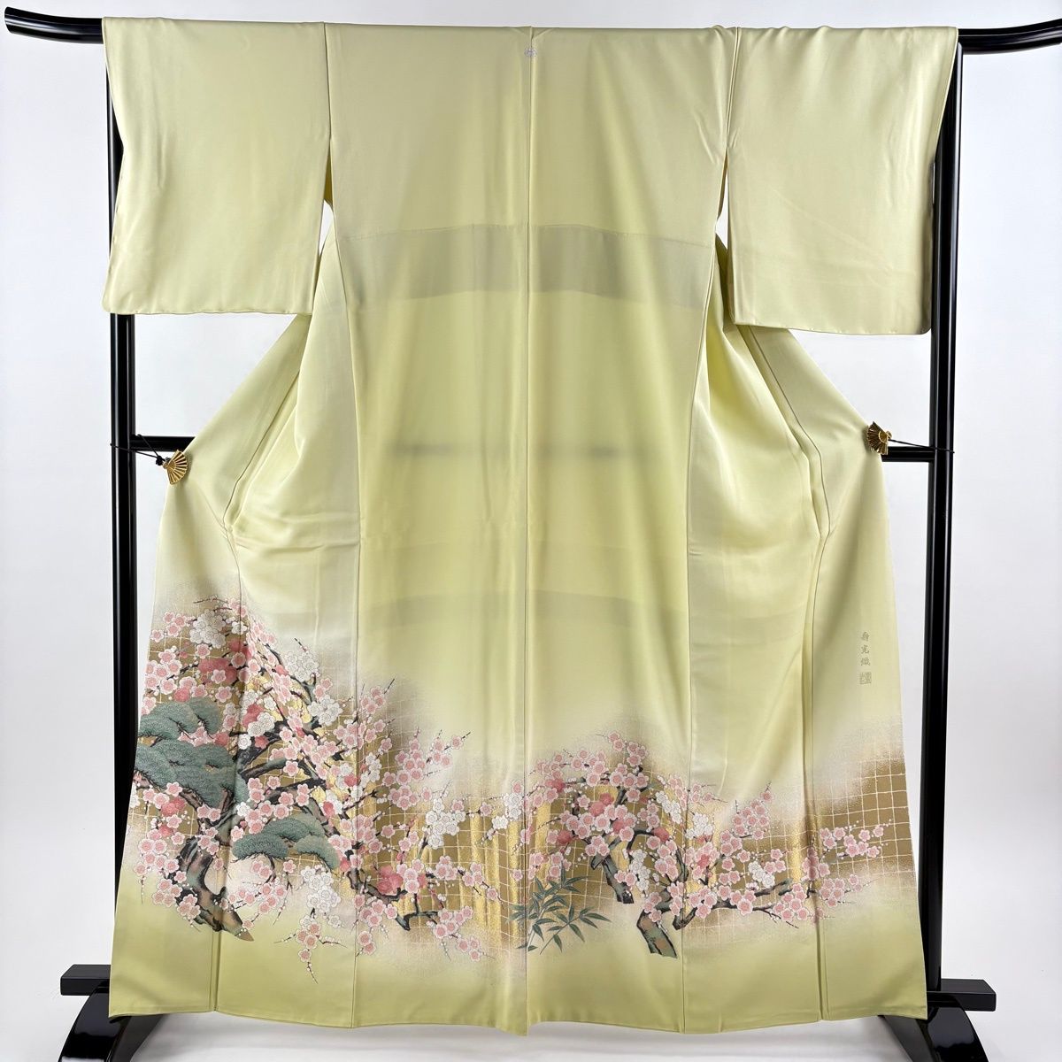 色留袖 身丈163.5cm 裄丈67cm M 袷 壽光織 落款 松 梅 金糸 ぼかし