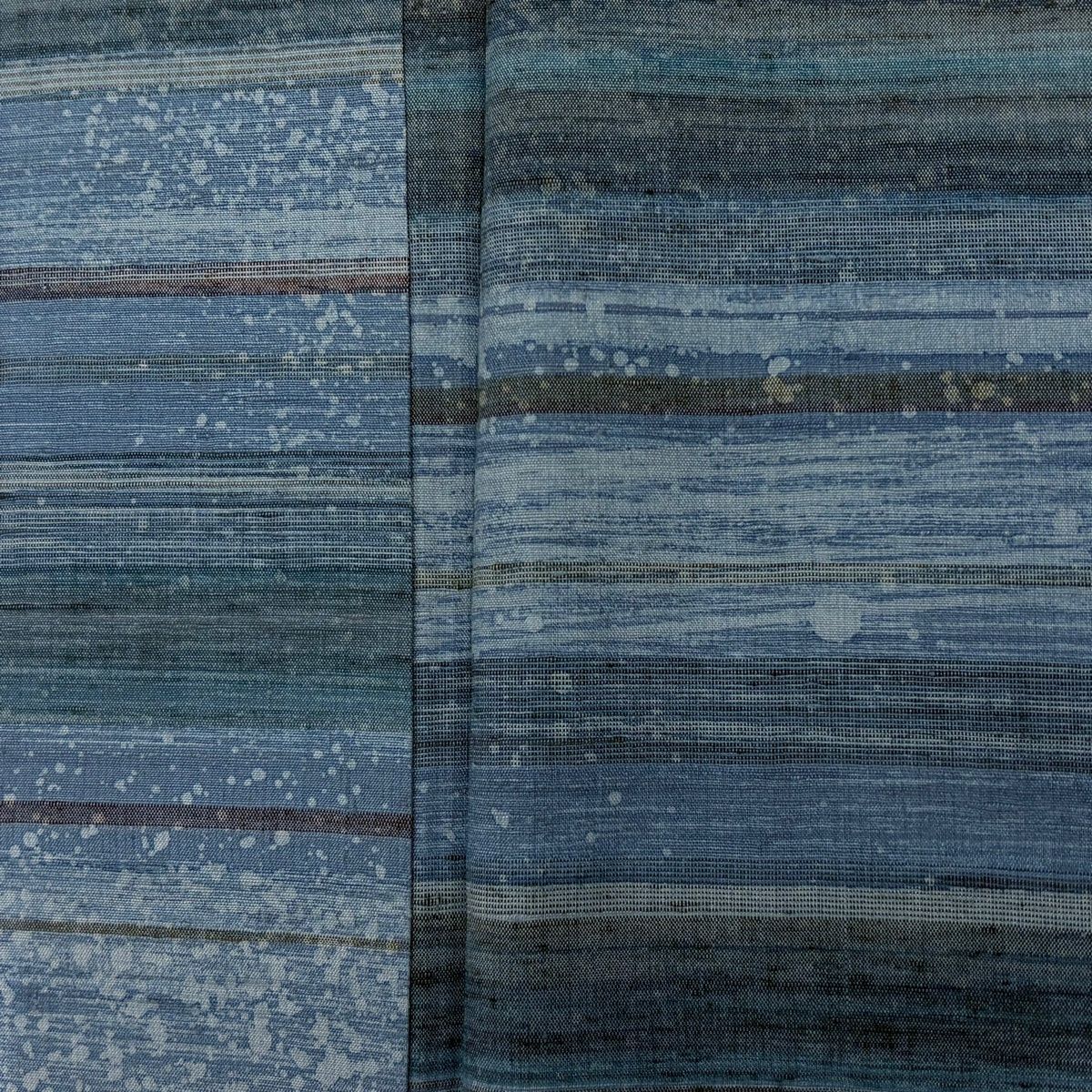 小紋 身丈161.5cm 裄丈66.5cm M 袷 紬地 横縞 幾何学模様 水色 正絹 秀