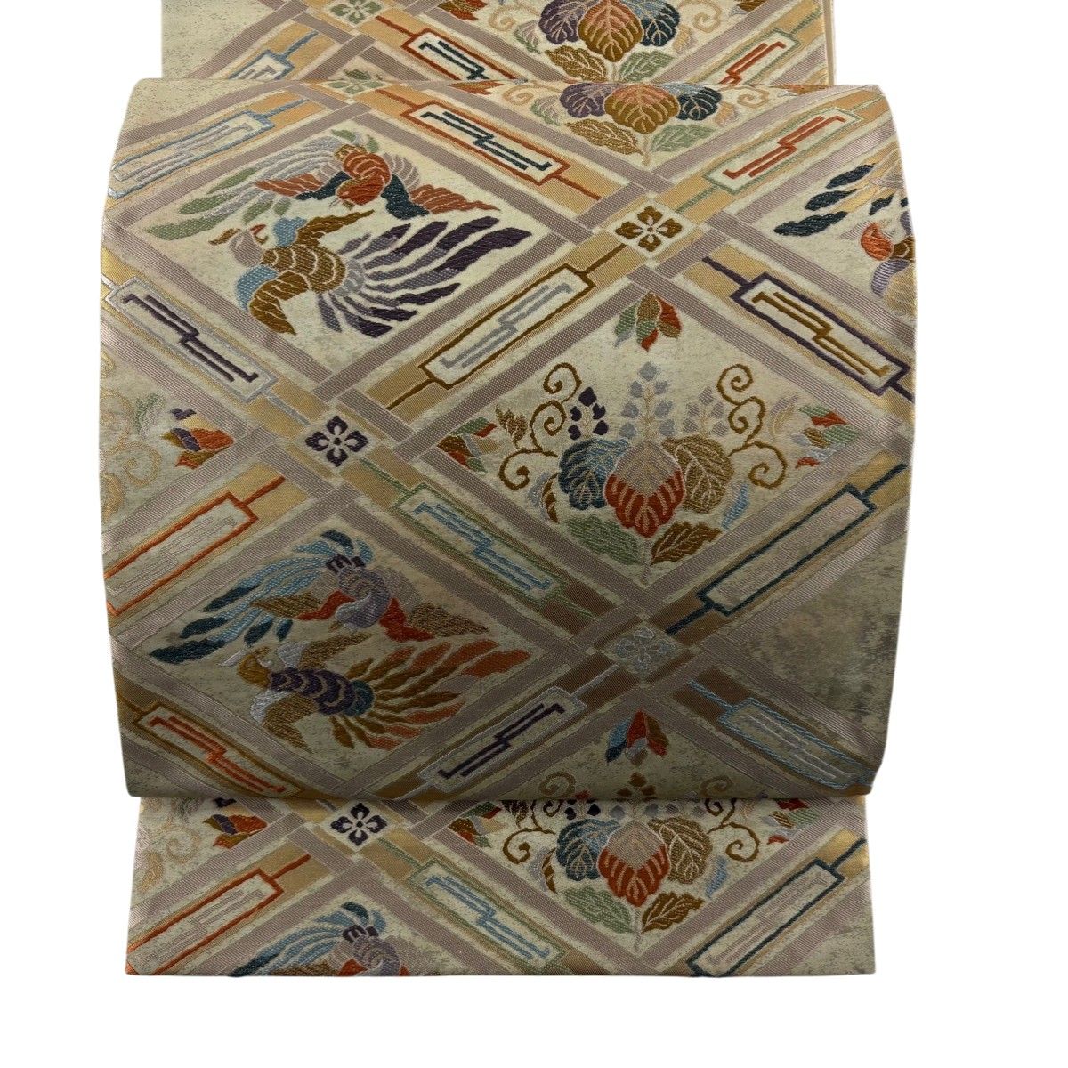 袋帯 秀品 鳳凰 桐 金糸 箔 ベージュ 六通 正絹 【中古】 - メルカリ