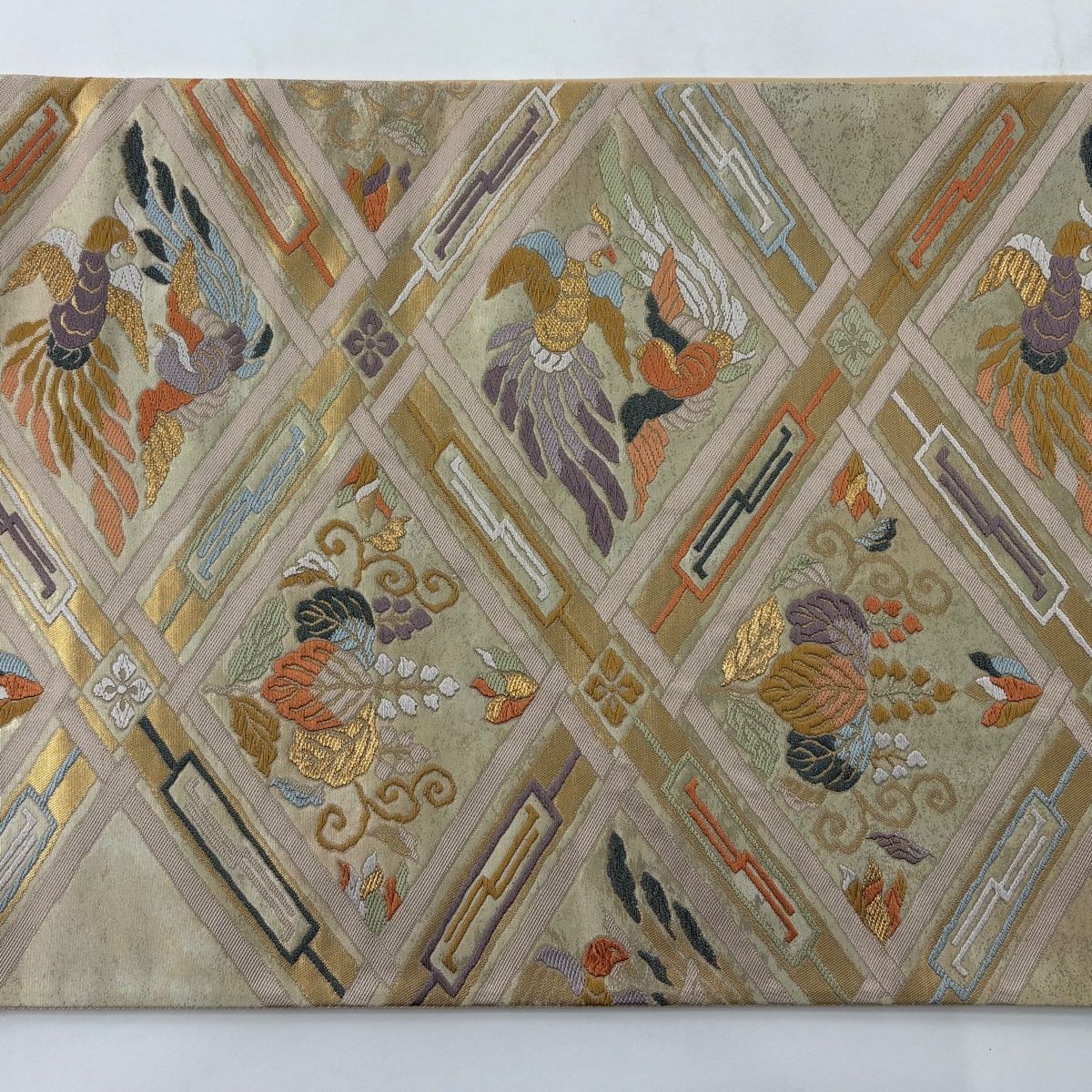 袋帯 秀品 鳳凰 桐 金糸 箔 ベージュ 六通 正絹 【中古】 - メルカリ