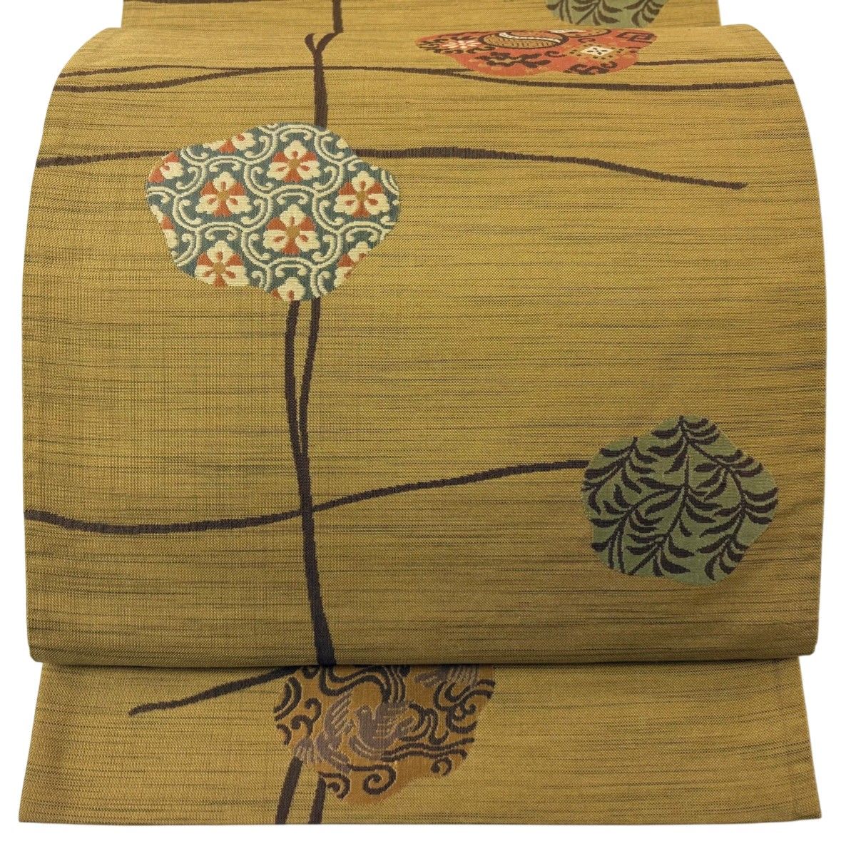 美品】 袋帯 秀品 鳥 草花 黄土色 六通 正絹 【中古】 - メルカリ