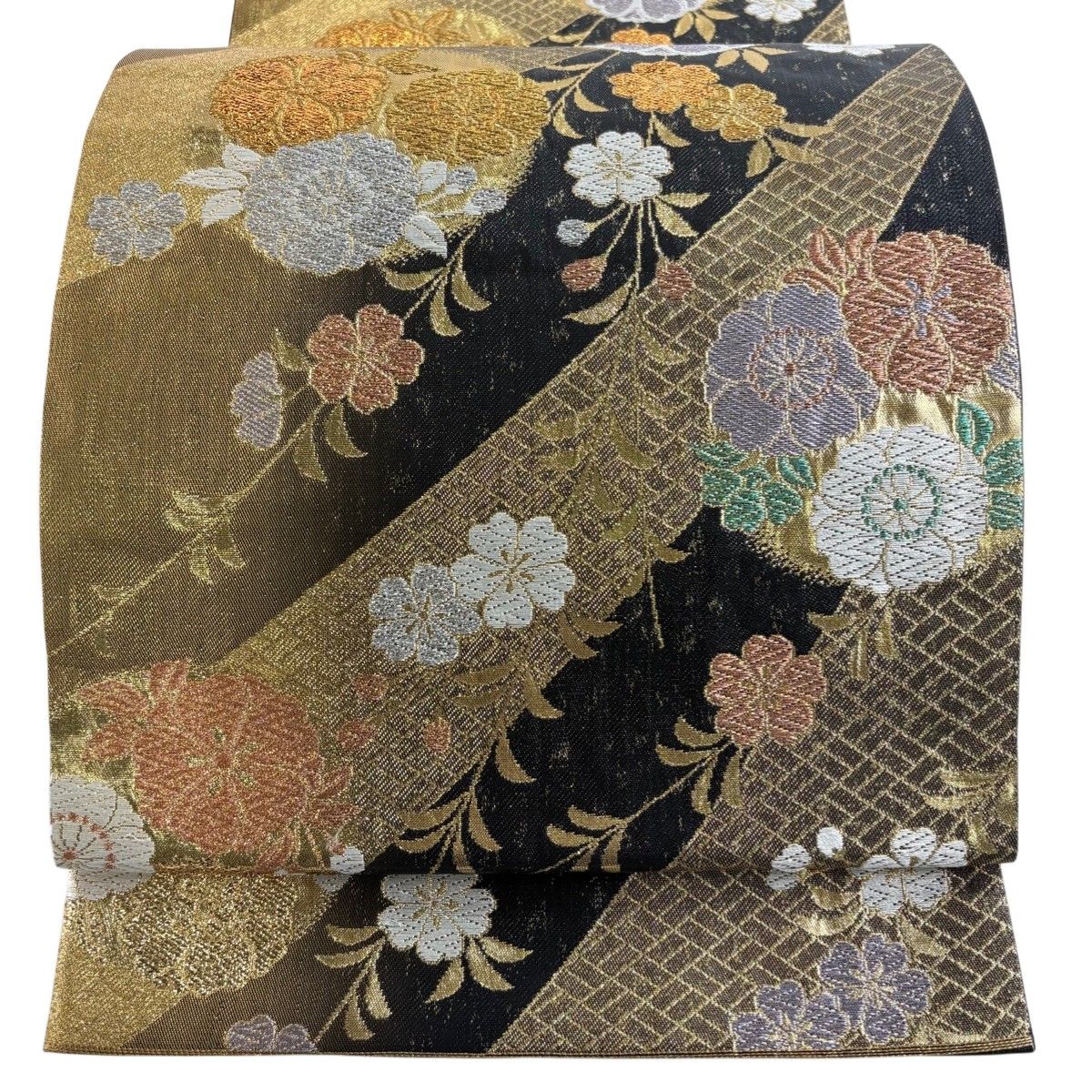 美品】 袋帯 秀品 桜 花丸文 箔 金銀糸 黒 六通 正絹 【中古】 - メルカリ