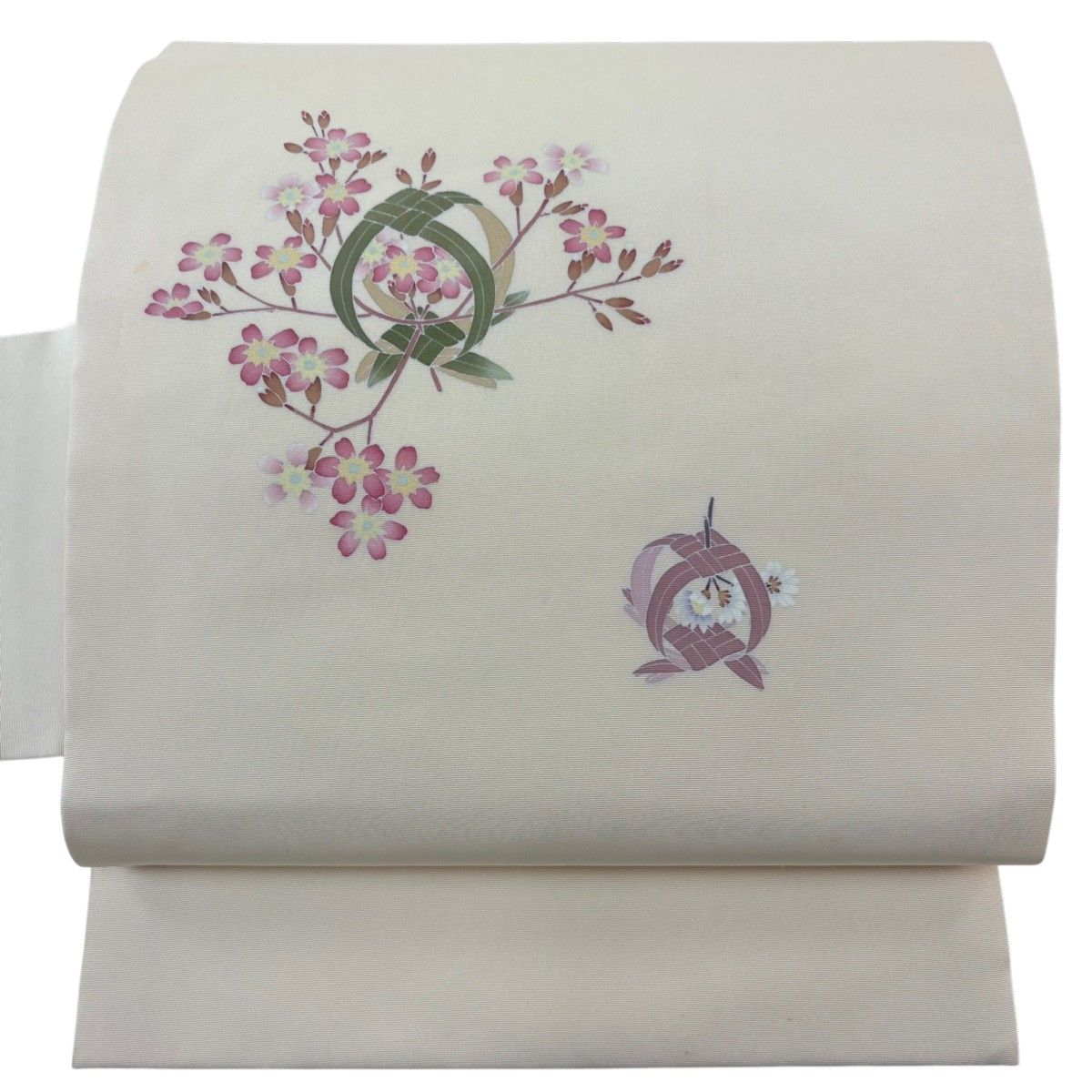 名古屋帯 秀品 落款 笹籠 枝花 ベージュ 正絹 【中古】 - メルカリ