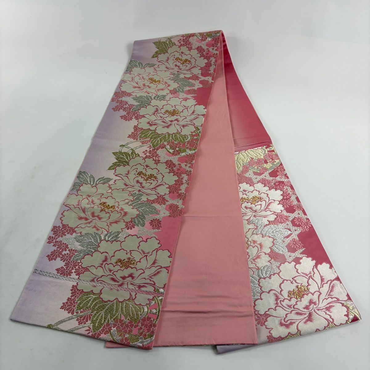 m-92 牡丹 袋帯 正絹 袋帯 秀品 やまと 牡丹 菊 金銀糸 ピンク 六通 正絹 【中古】 - メルカリ