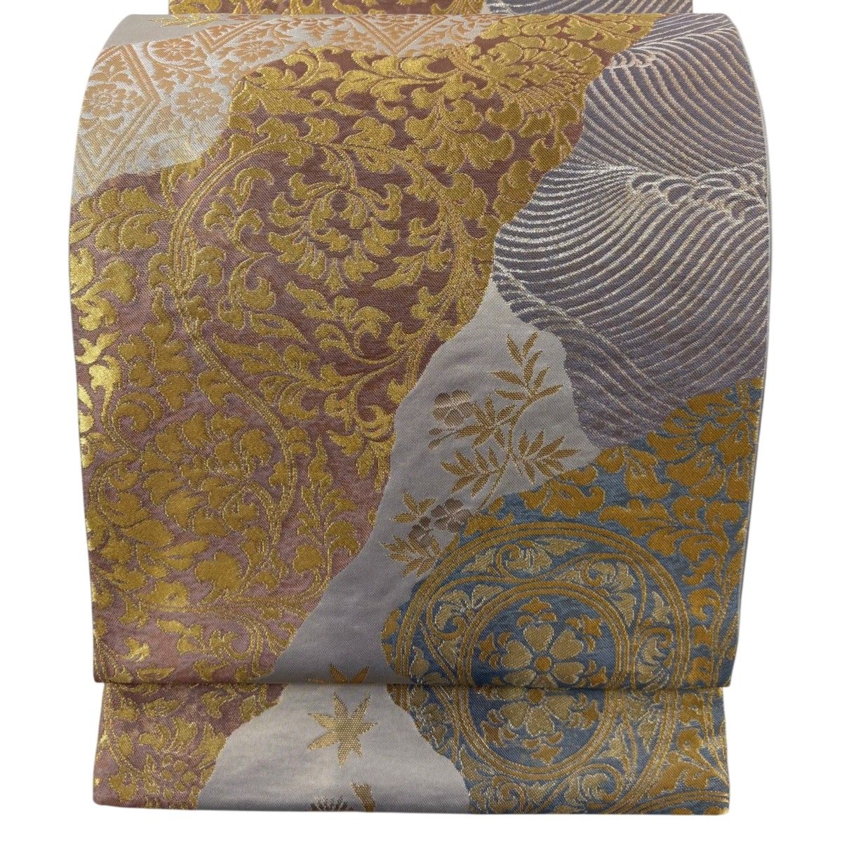 美品】 袋帯 秀品 川島織物 落款 花唐草 波頭 金銀糸 箔 金色 六通