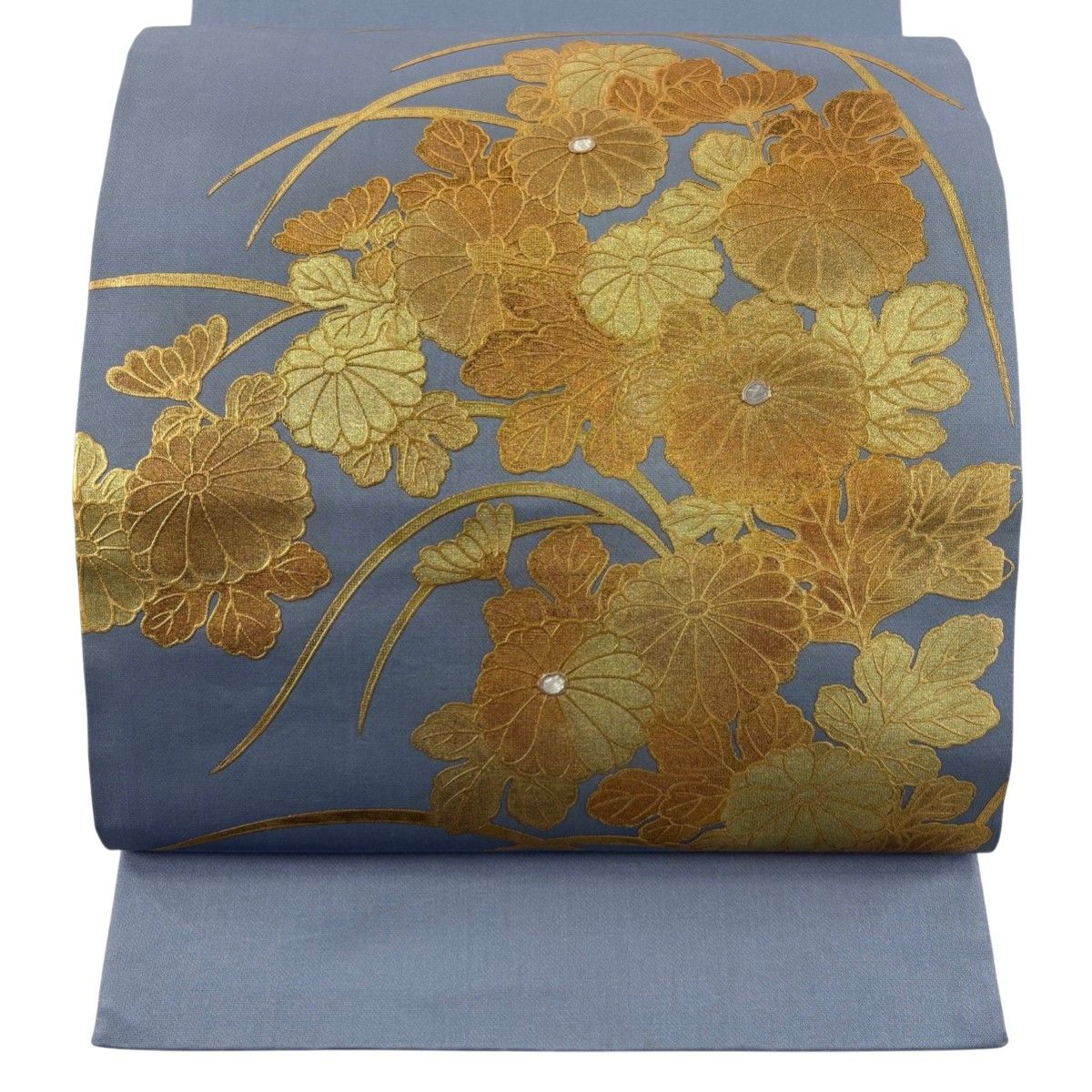 袋帯 秀品 菊 金彩 螺鈿 青灰色 お太鼓柄 正絹 【中古】 - メルカリ