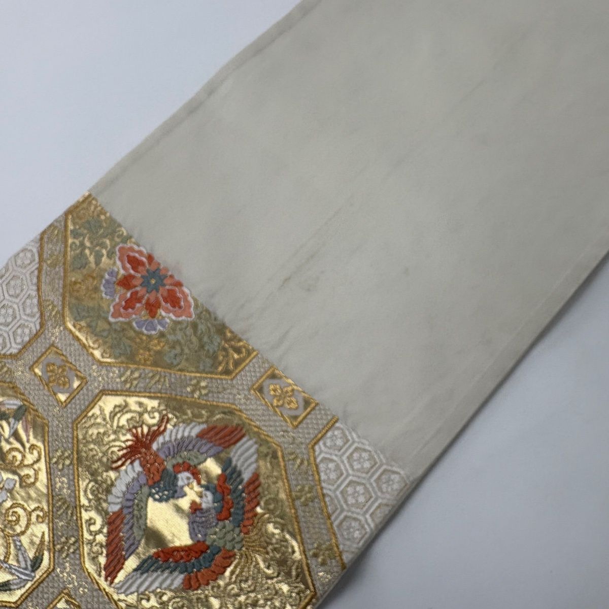 袋帯 秀品 蜀江華文 向かい鳥 金銀糸 唐織 金色 六通 正絹 【中古