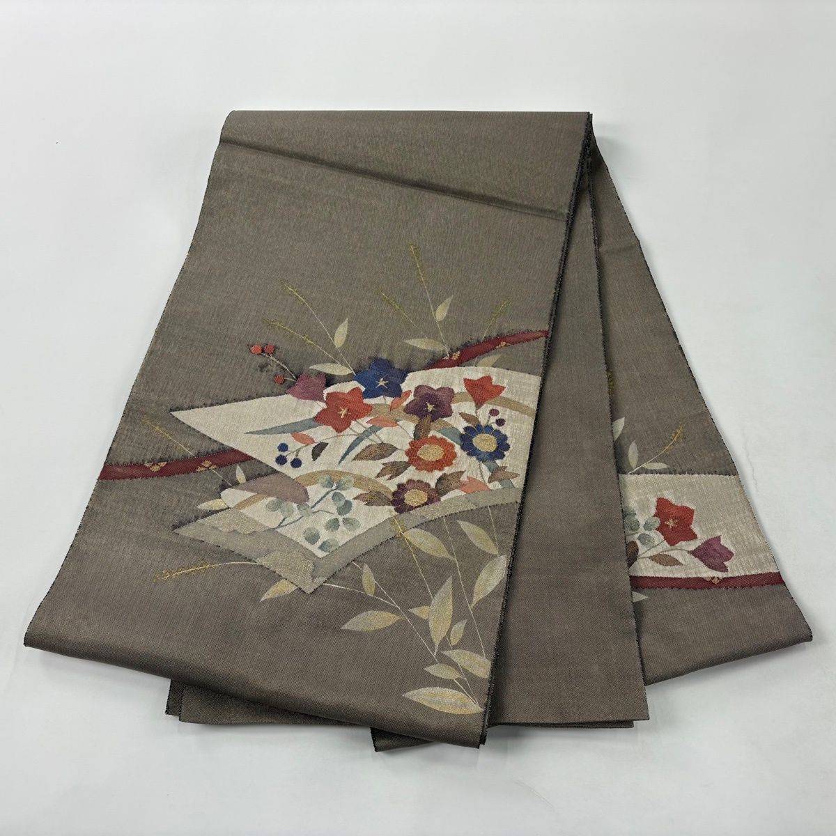 袋帯 秀品 桔梗 菊 金銀糸 金銀彩 灰茶 お太鼓柄 正絹 【中古】 - メルカリ