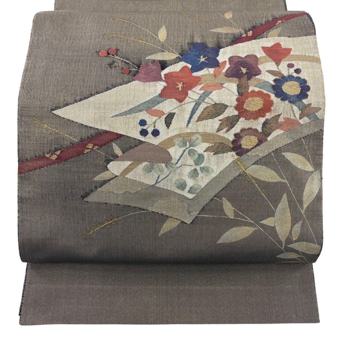 袋帯 秀品 桔梗 菊 金銀糸 金銀彩 灰茶 お太鼓柄 正絹 【中古】 - メルカリ