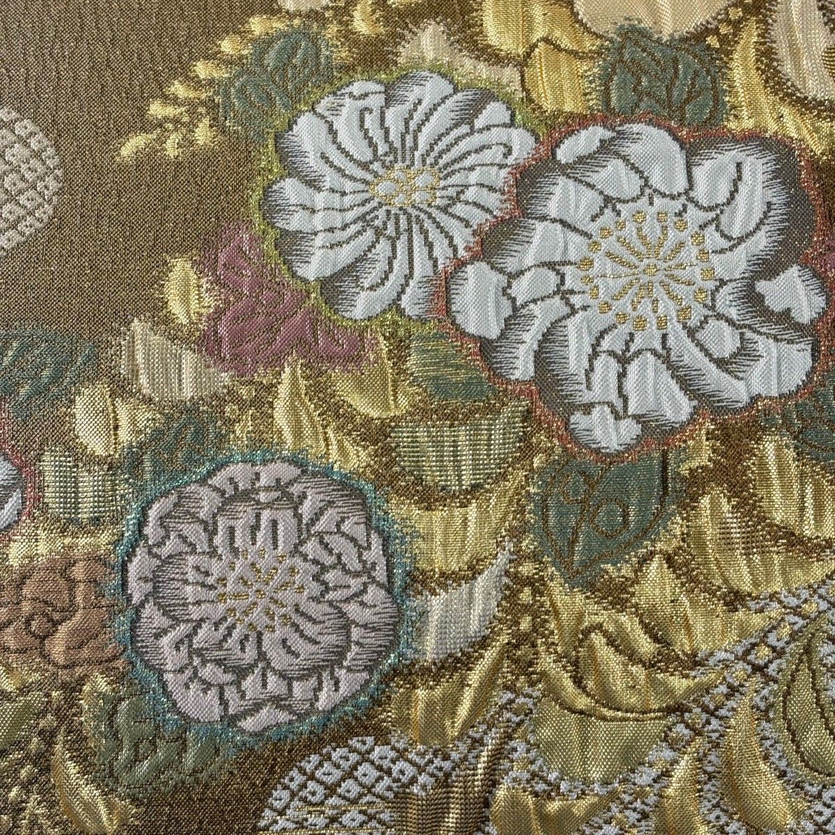 美品】 袋帯 秀品 辻が花 雲文 箔 金糸 茶色 六通 正絹 【中古