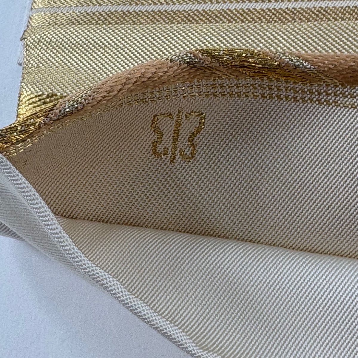 袋帯 秀品 川島織物 落款 ヱ霞 七宝華文 金銀糸 箔 ベージュ 六通 正絹