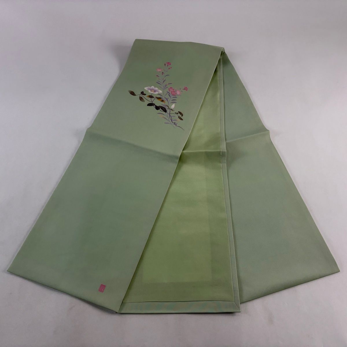 美品】 開き名古屋帯 秀品 落款 撫子 枝花 薄緑 正絹 【中古】 - メルカリ