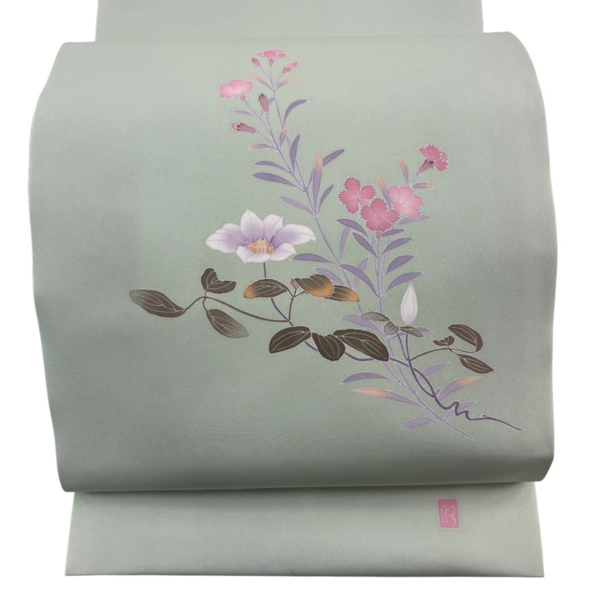 美品】 開き名古屋帯 秀品 落款 撫子 枝花 薄緑 正絹 【中古】 - メルカリ