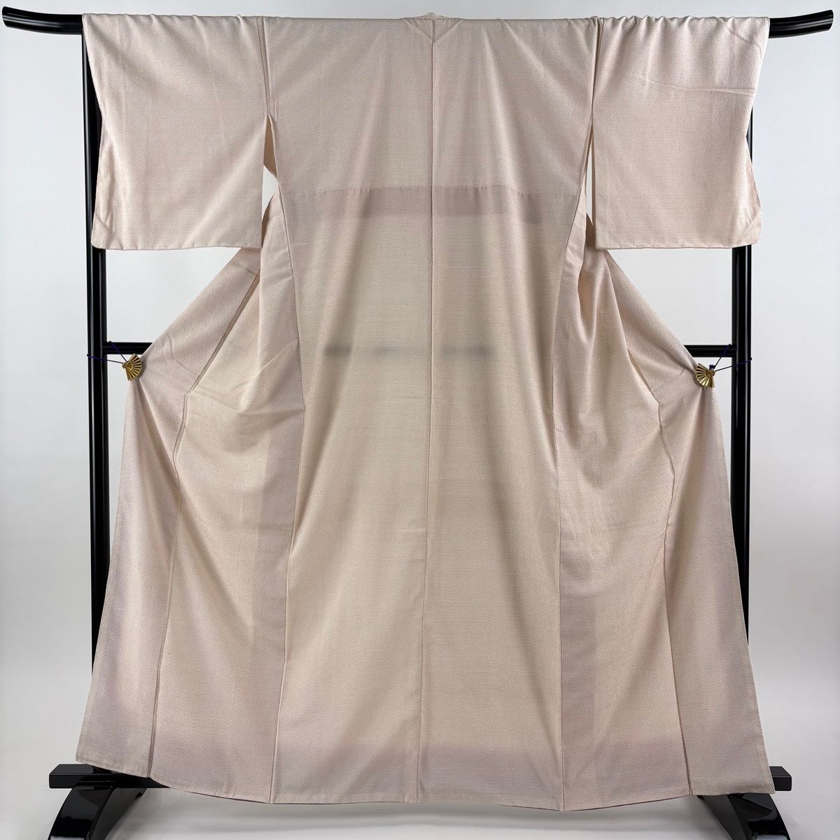 美品】 お召 身丈163.5cm 裄丈70cm L 袷 本塩沢 証紙 蚊絣 薄オレンジ