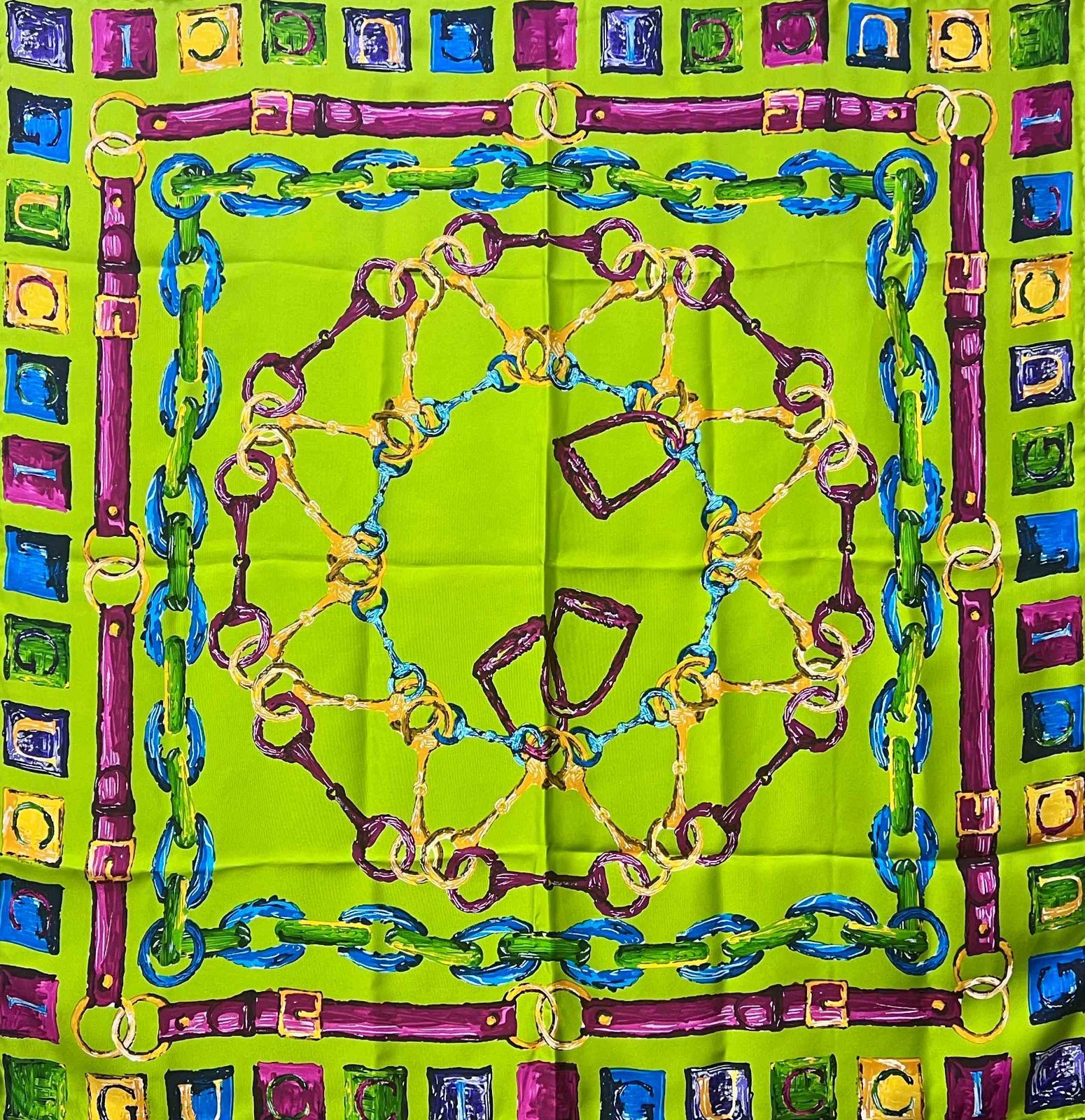 GUCCI グッチ ホースビットモチーフ シルク スカーフ グリーン マルチ