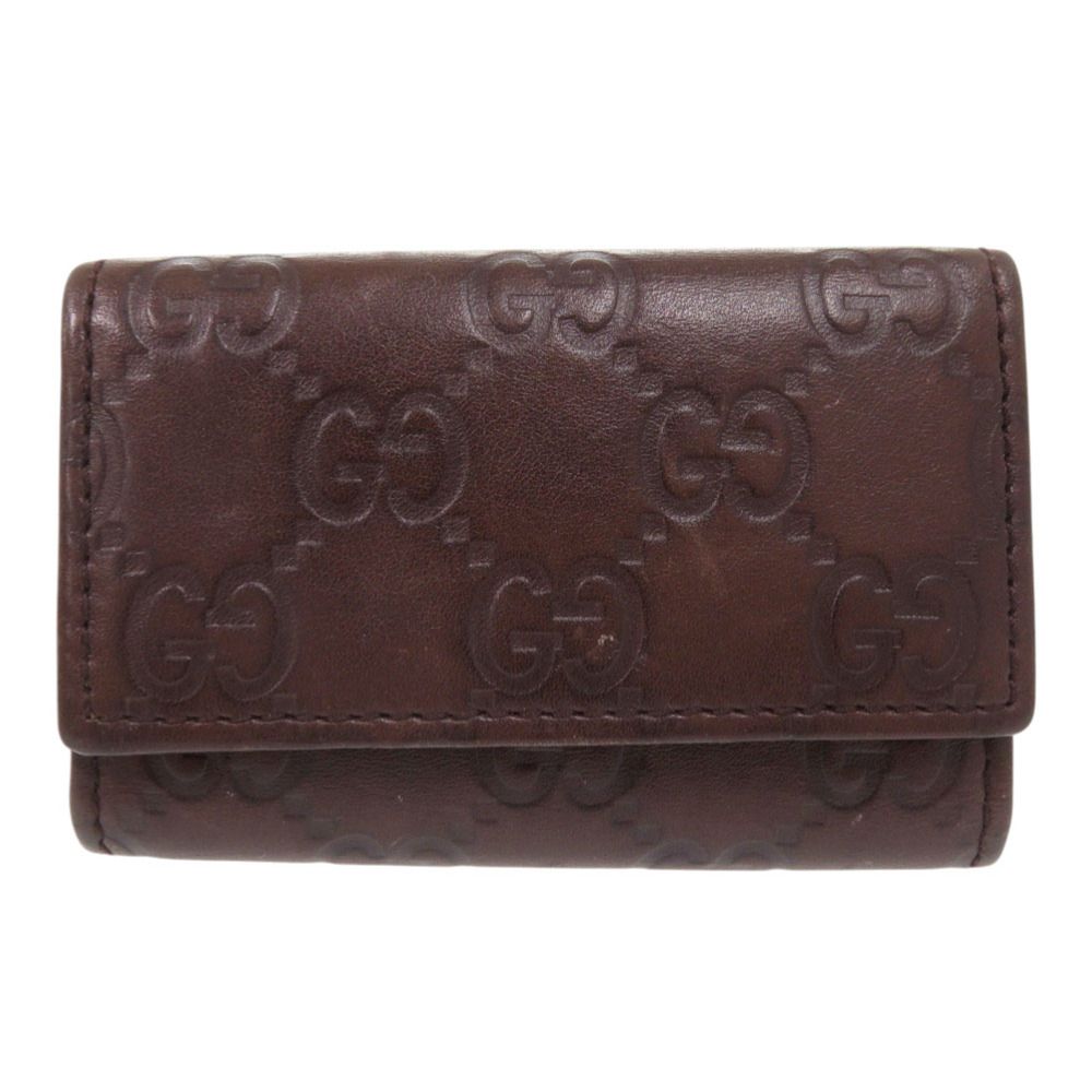 美品 グッチ グッチシマ GG柄 138093 レザー ダークブラウン ゴールド