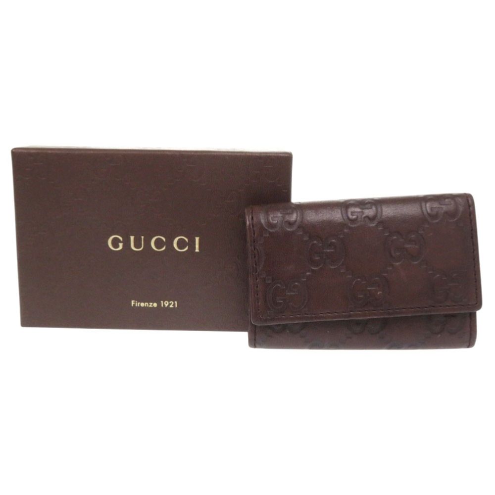 美品 グッチ グッチシマ GG柄 138093 レザー ダークブラウン ゴールド
