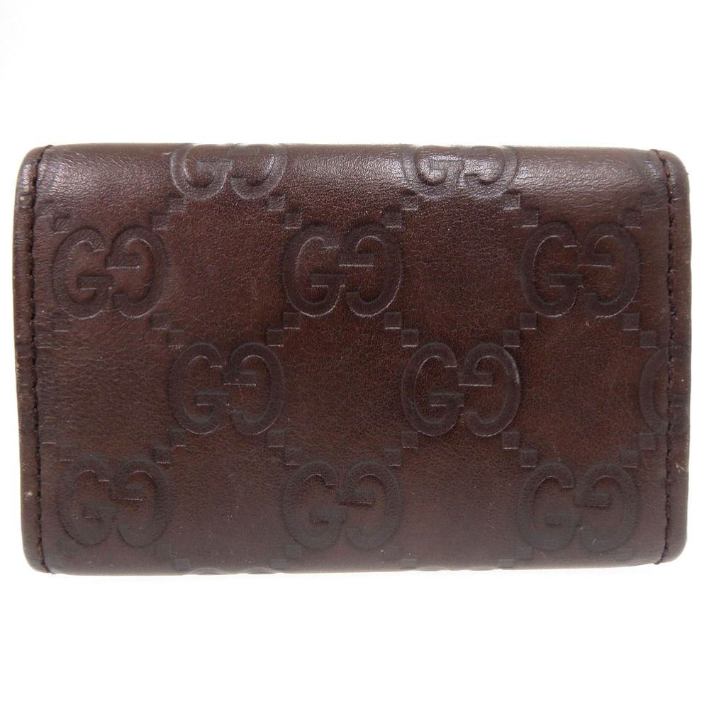 美品 グッチ グッチシマ GG柄 138093 レザー ダークブラウン ゴールド