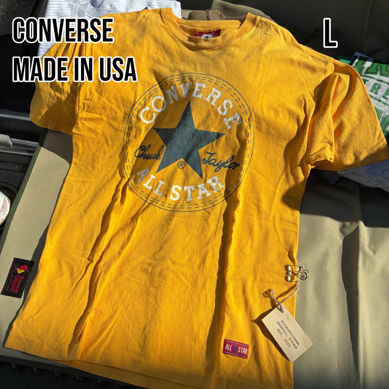 90s USA製 コンバース Tシャツ L 黄色 デカロゴ シングルステッチ 