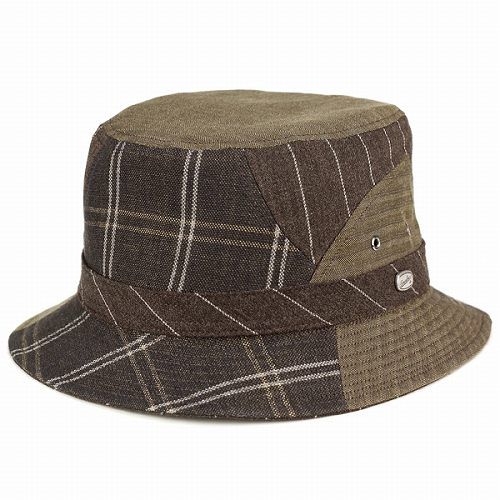 Borsalino (ボルサリーノ) バケットハット 夏の帽子 メンズ カメラマンハット パッチワーク 麻 毛 サファリ アウトドア ハット 茶 ブラウン 【TB】