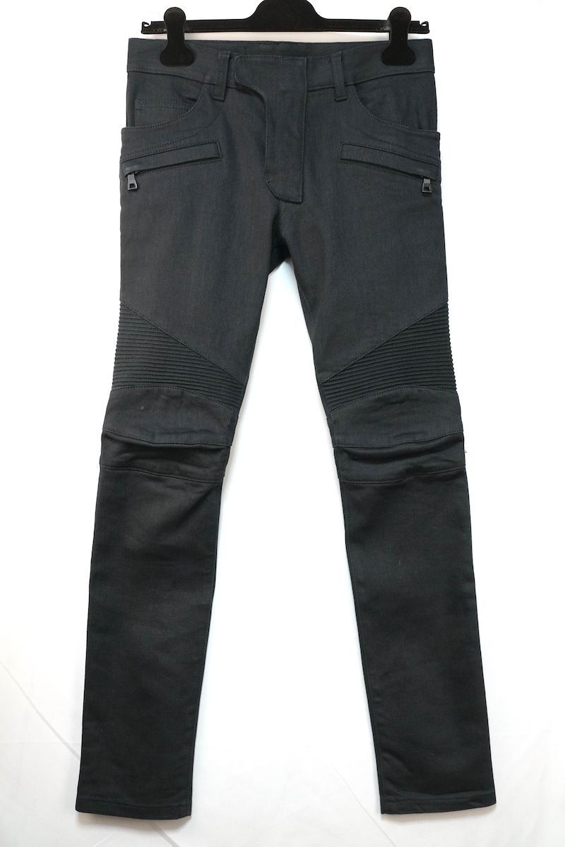 BALMAIN バルマン スリム バイカー デニム ブラック コットン 27サイズ