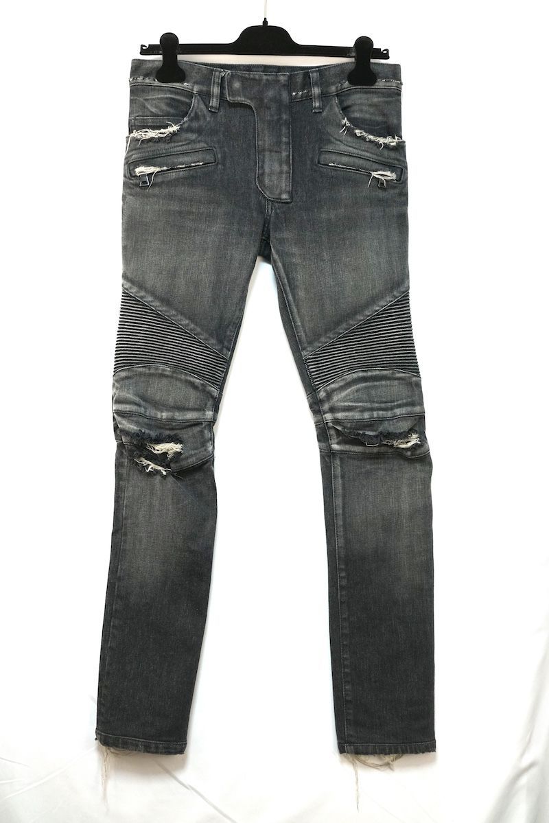 BALMAIN バルマン スリム ダメージ加工 バイカー デニム パンツ