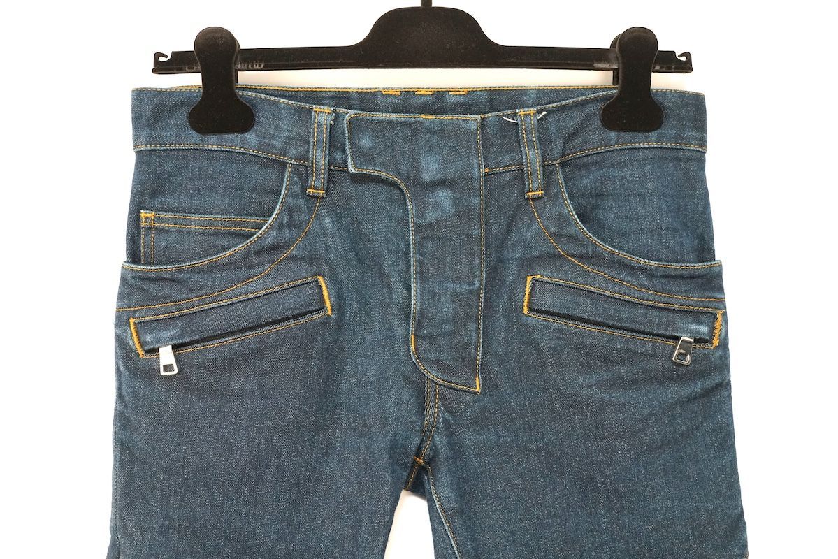 M 青 デストロイバイカーデニムパンツ バルマン好きに 新品送込