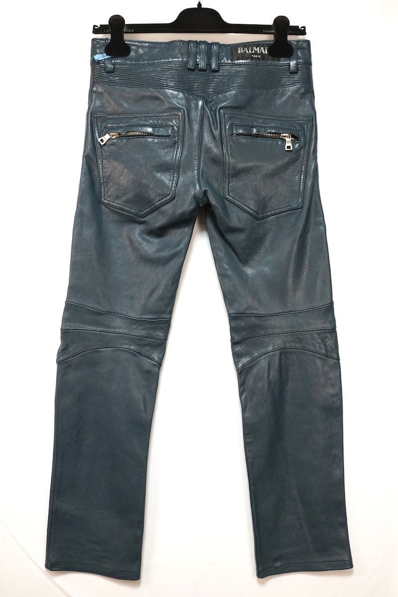 BALMAIN バルマン オール レザー スリム バイカー パンツ ジッパー
