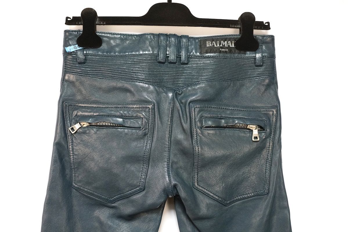 BALMAIN バルマン オール レザー スリム バイカー パンツ ジッパー