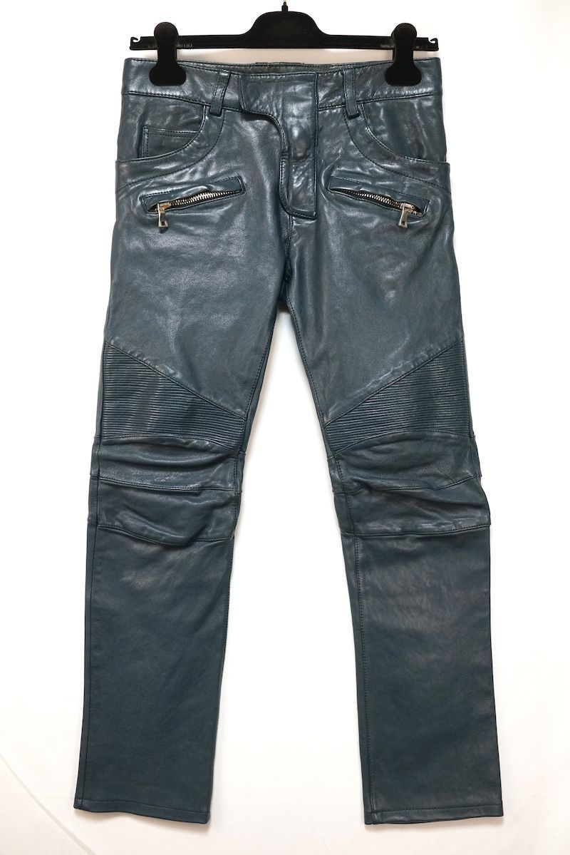 BALMAIN バルマン オール レザー スリム バイカー パンツ ジッパー