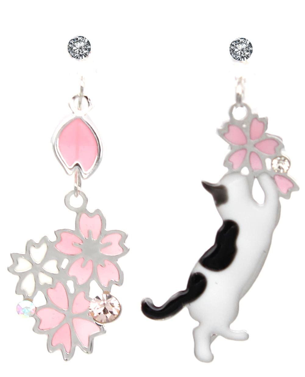 miwaki 樹脂イヤリング 猫 桜 モチーフ エポ エナメル レディース